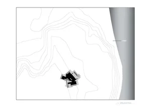 A topographical map showing the layout plan of a site with contour lines.