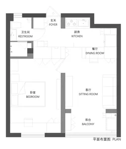 Floor plan of a modern minimalist residential apartment.