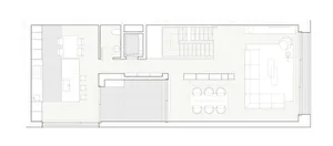 Modern living space layout with wooden flooring and a spacious design.
