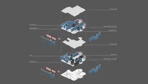 3D architectural blueprint of a house interior