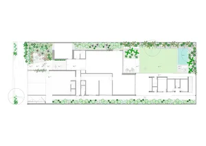 Modern residential house design with garden layout