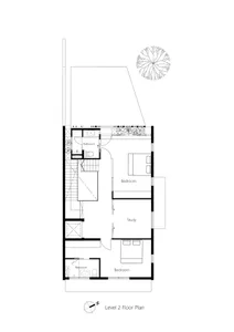 A detailed 2D architectural drawing of a residential floor plan, showing interior layout and functional zones.