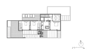 Modern residential floor plan with open concept layout and contemporary design elements.