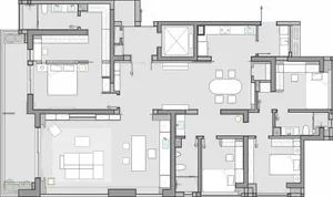 A modern apartment layout with contemporary design features.