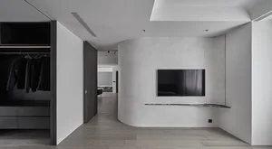 Modern living room with white walls and minimalist decor