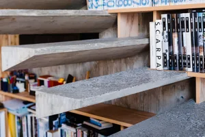 Concrete shelves and steps in a modern interior space