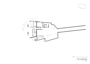 Floor plan of an architectural structure with labeled rooms and features.