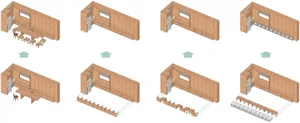 Rendering of a wooden interior design