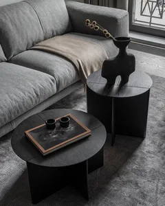 Modern living room featuring black side tables with minimalist design.