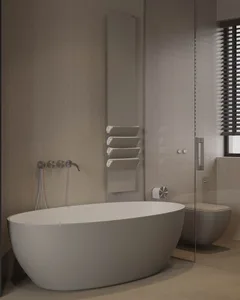 Modern bathroom featuring matte and clear surfaces.