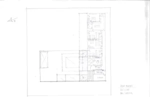 A detailed architectural blueprint of an interior space with various functional zones.
