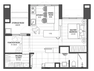 Floor plan of a modern apartment layout