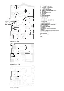 Floor plan of a modern residential property with labeled rooms and annotations for dimensions and layout.