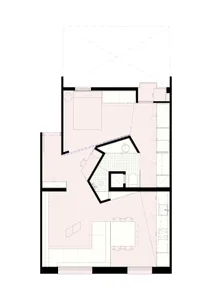 Floor plan of a minimalist living space with a modern design.
