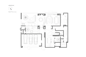 A detailed architectural floor plan of a residential house, showing rooms, dimensions, and layout.