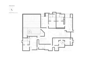 Modern architectural floor plan diagram in white on a white background.