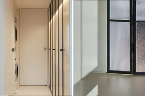 Modern interior with glass window.
