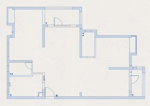 A blueprint-style architectural floor plan of a modern apartment.