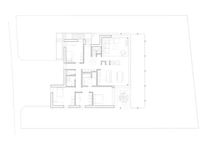 Modern home interior depicted in a floor plan layout, showcasing contemporary design elements.