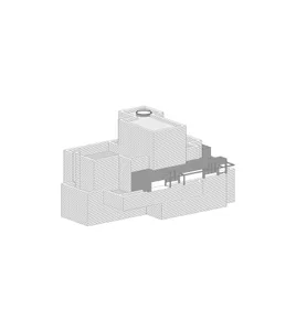 3D rendering of a residential building with brick walls.