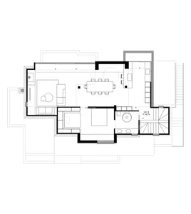 Floor plan of a modern residential apartment with minimalist design features.