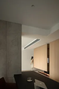 Modern living room with concrete and wood materials