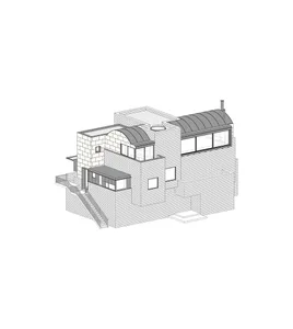 A detailed technical blueprint of a modern residential architecture featuring brick materials.