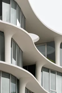 Modern architectural design featuring floating columns