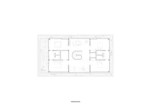A detailed architectural blueprint of a residential floor plan with a white border.