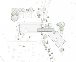 Floor plan of a landscape design showing layout and plantings.