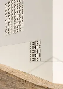 Modern building facade with concrete grid design