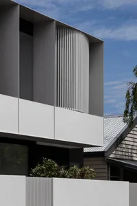 Modern building facade with metal vertical slats