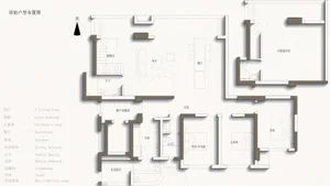 現代室內設計的詳細建築平面圖，展示各個房間與功能區域。