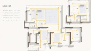 Modern interior floor plan with white walls and open layout.