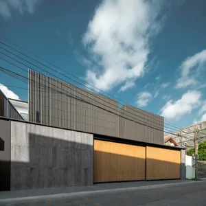Modern building with metal vertical cladding
