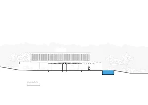 A modern house plan featuring concrete and glass materials, demonstrating contemporary architectural design.