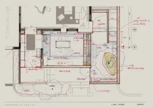 Detailed architectural blueprint of a modern office interior