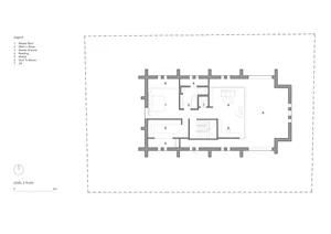 A 2D architectural drawing of a residential interior featuring a concrete ground plan.