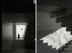 Minimalist interior design featuring modern glass and concrete elements.