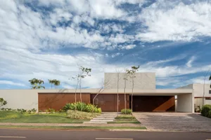 A modern residential house with clad wood exterior.