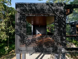 Modern exterior of a building constructed with steel materials.