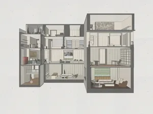 A modern living room with a minimalist design featuring sleek furniture and a neutral color palette.