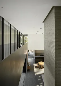 Modern residential interior featuring minimalist design with contemporary materials and open space.