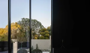 A modern interior design with concrete walls.