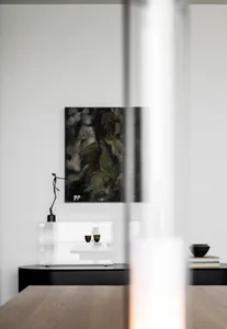 A minimalist interior with black and white decor.