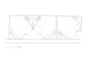 A modern office layout depicted in a line drawing on paper and ink.