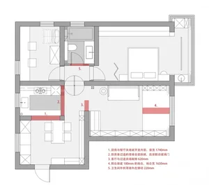 Minimalist floor plan showing a modern residential interior with open spaces and functional zones.