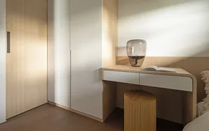 Modern bedroom with wooden furniture and minimalist design