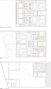 A detailed architectural drawing of a modern interior floor plan.