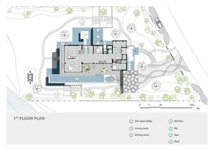 A modern floor plan white image with architectural details.